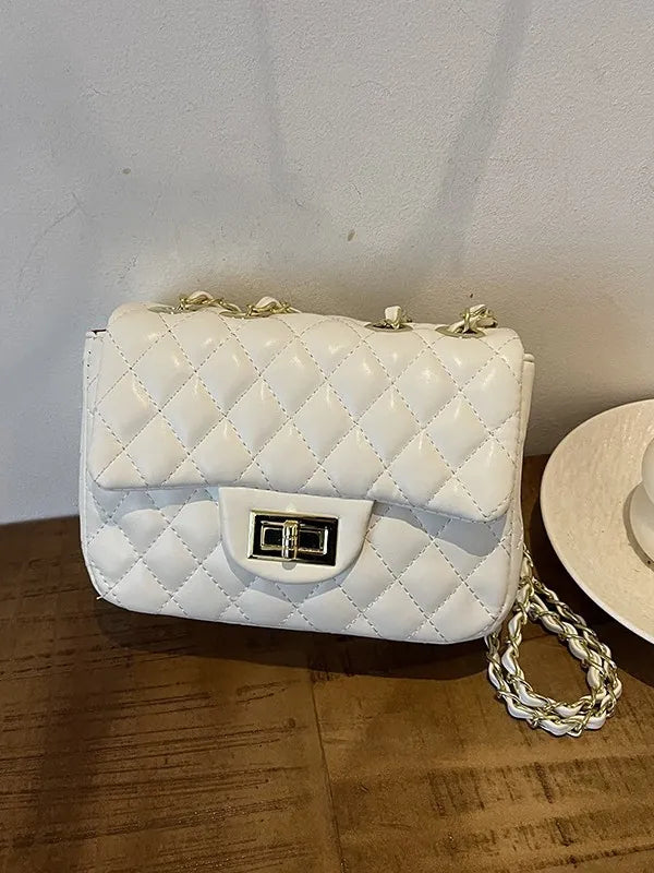 Commuter Clutch - quilted bag with gold chain strap